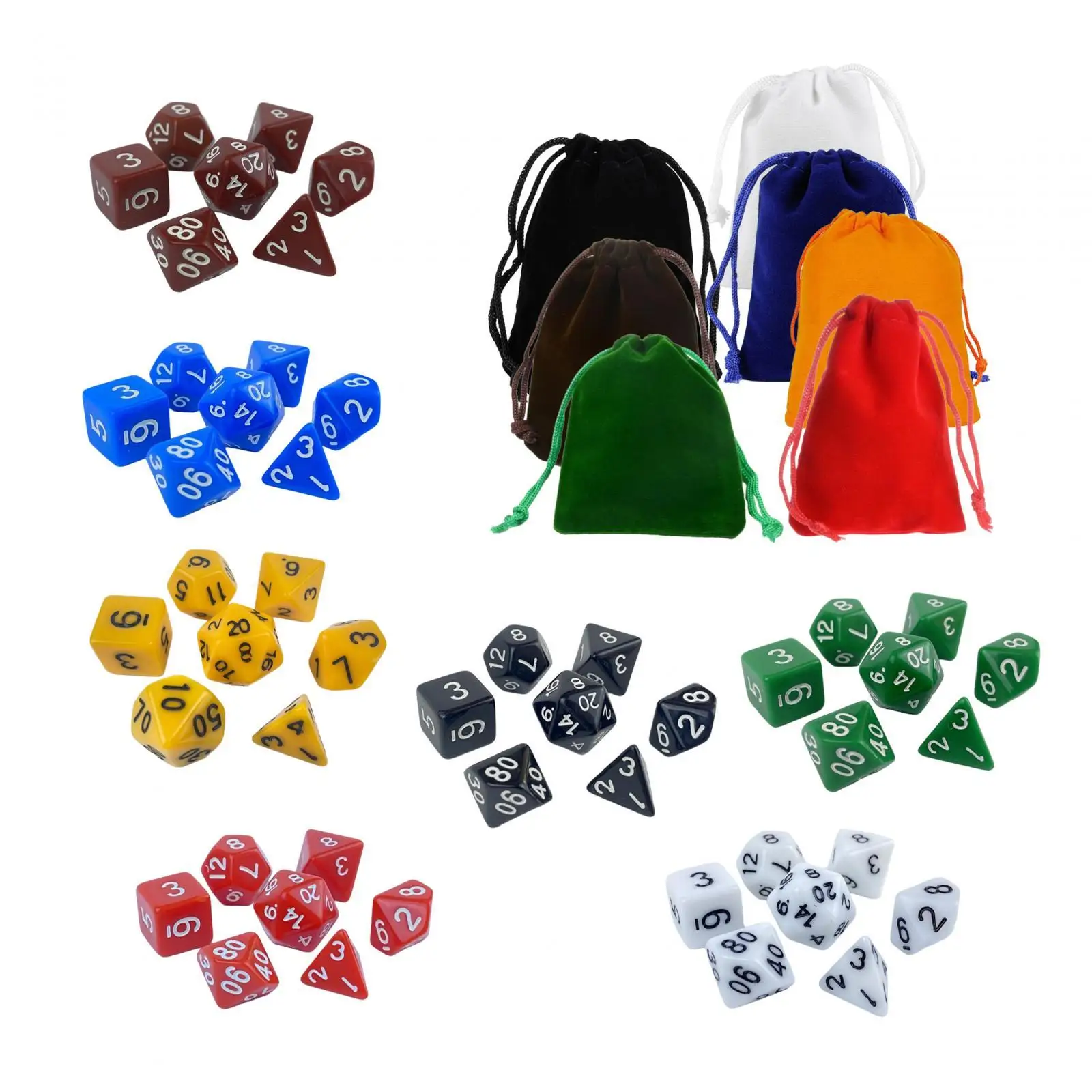 

49Pcs Dice Set Party Supplies Math Teaching Toys Game Dices Set with Storage Bag Polyhedral Dices for KTV Bar Party Card Games