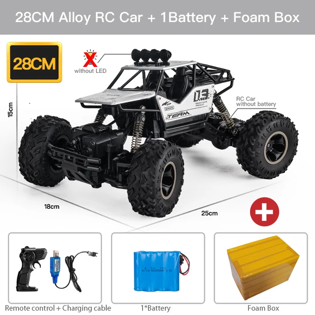 ZWN 1:16 4WD RC Car With Led Lights Radio Remote Control Cars Buggy Off-Road Control Trucks Boys Toys for Children - 28CM Silver 1B Alloy