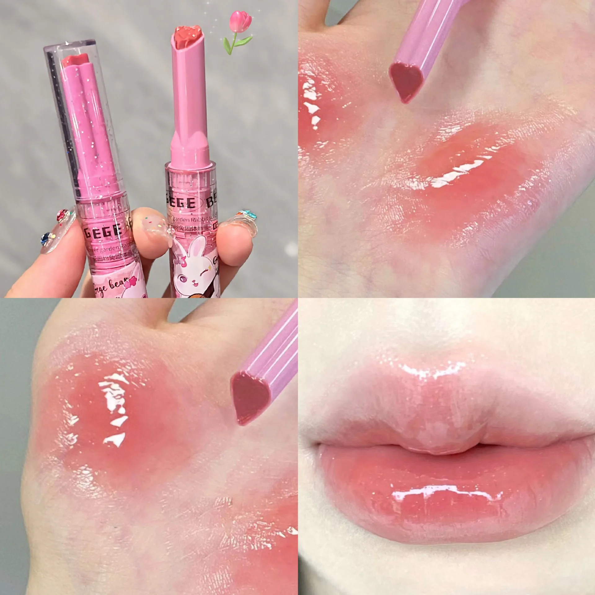 Gege Bear Garden Pink Rabbit Hydrating Long-Lasting Lip Gloss