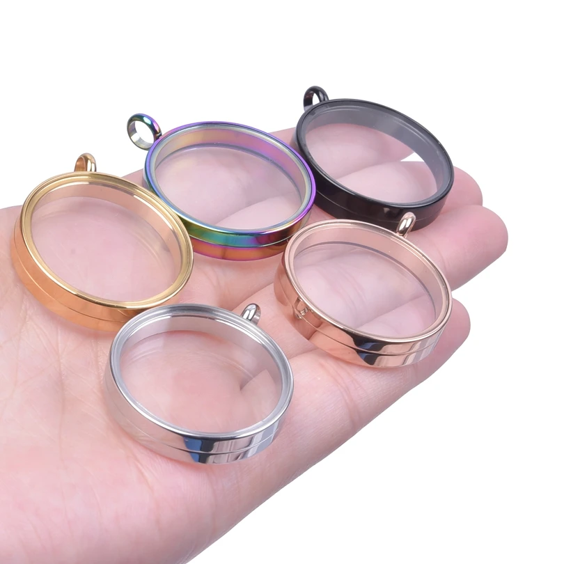 

2PCS Rose Color Rainbow Charm Glass Medallions floating charms for living lockets Stainless Steel Pendants Craft Photo Jewelry