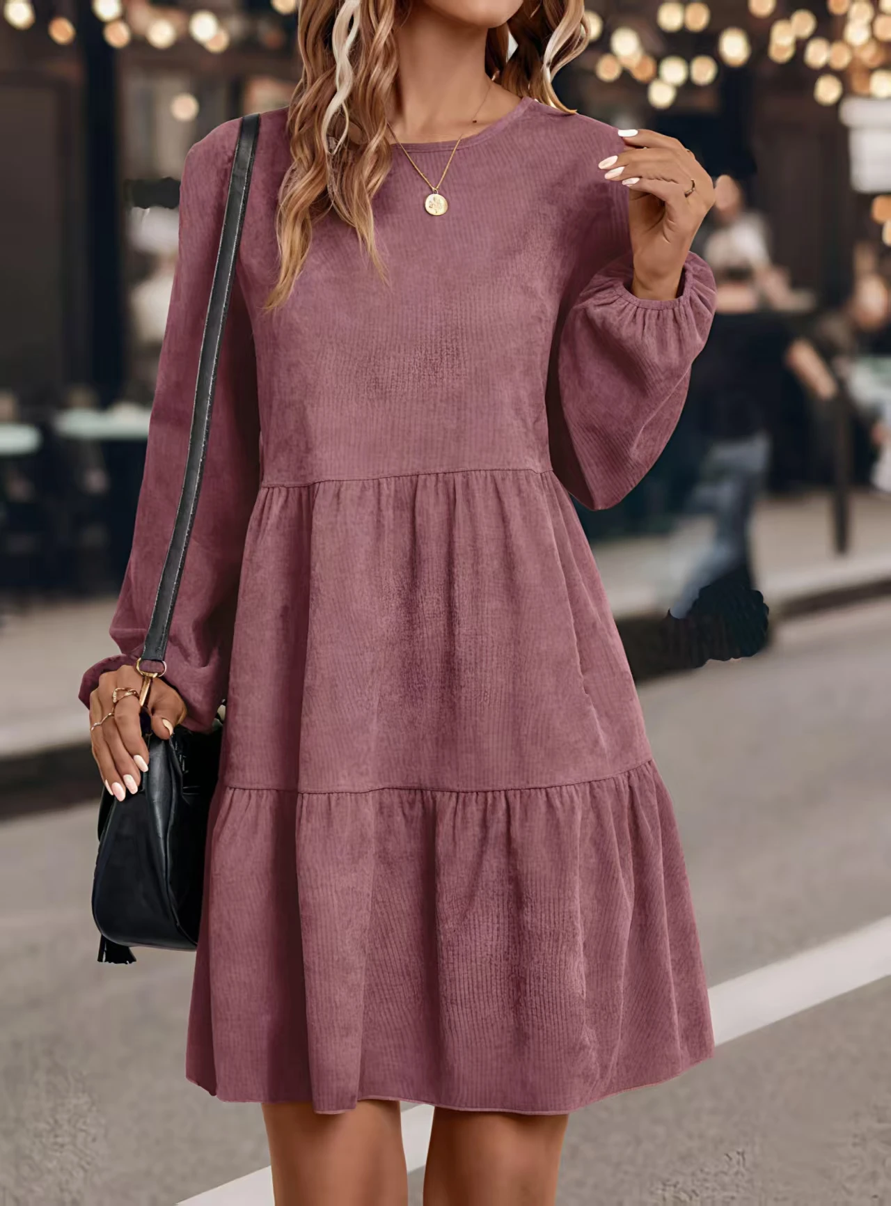 فستان نسائي خريفي جديد بأكمام طويلة ورقبة مستديرة