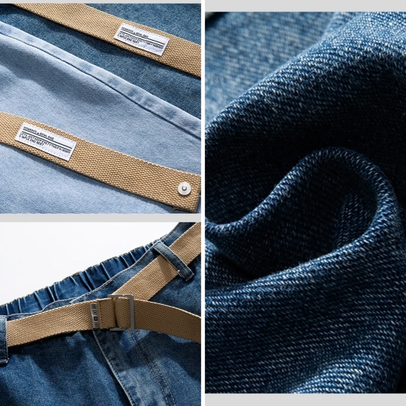 CUMUKKIYP Vintage Denim Shorts with Wide-leg Design and Belt for Men