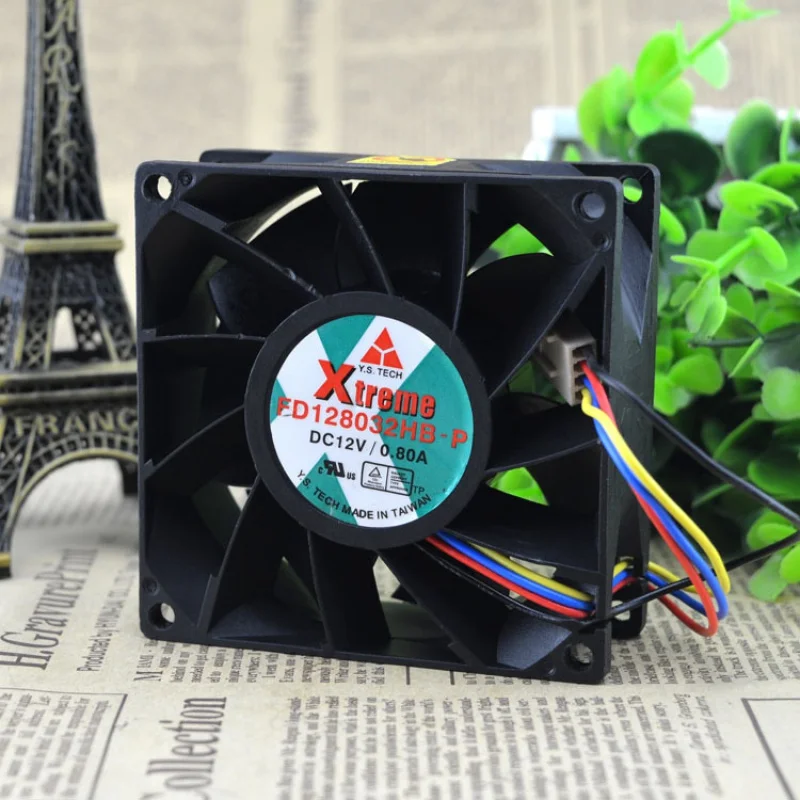 FD128032HB-P 대형 풍력 4 선 냉각 선풍기, 12V, 0.80a, 8032, 8cm