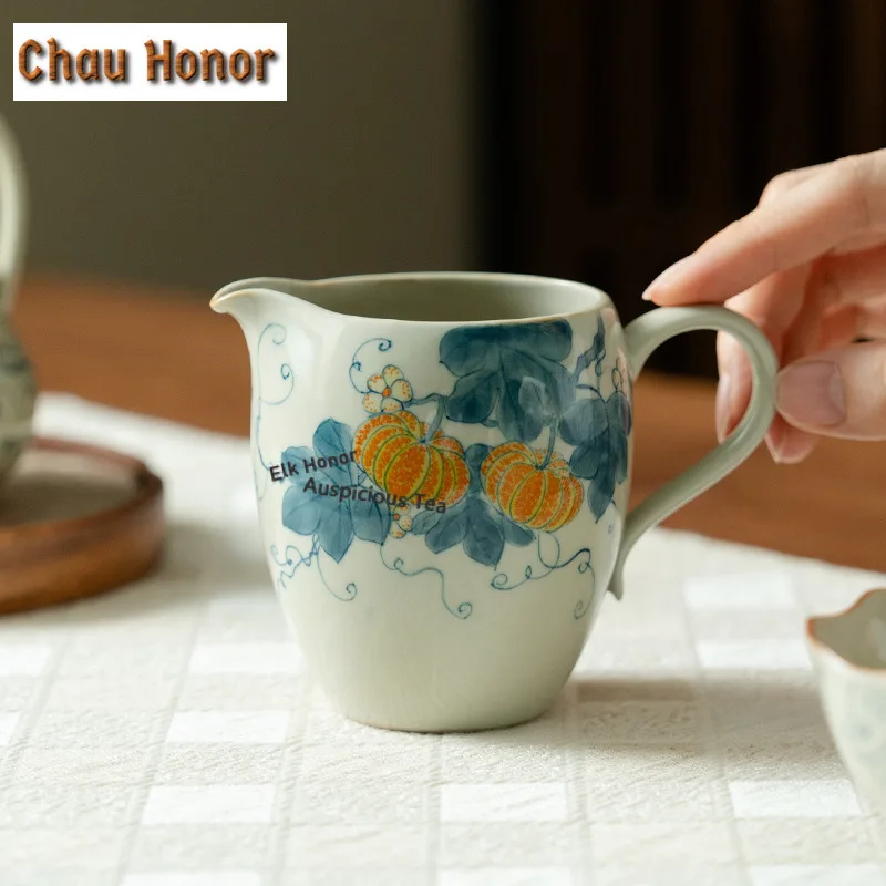 260ml Hand-painted Pumpkin Tea Pitcher Divide Tea Cha Hai Dispenser Justice Cup Dahongpao Fair Mug Tea Services Accessories Gift