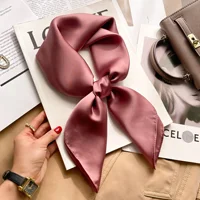 70cm Solid Colors Neckerchief Hijab Scarf For Women Silk Satin Headband Hair Scarves Female Square Shawls Head Scarfs For Ladies 5