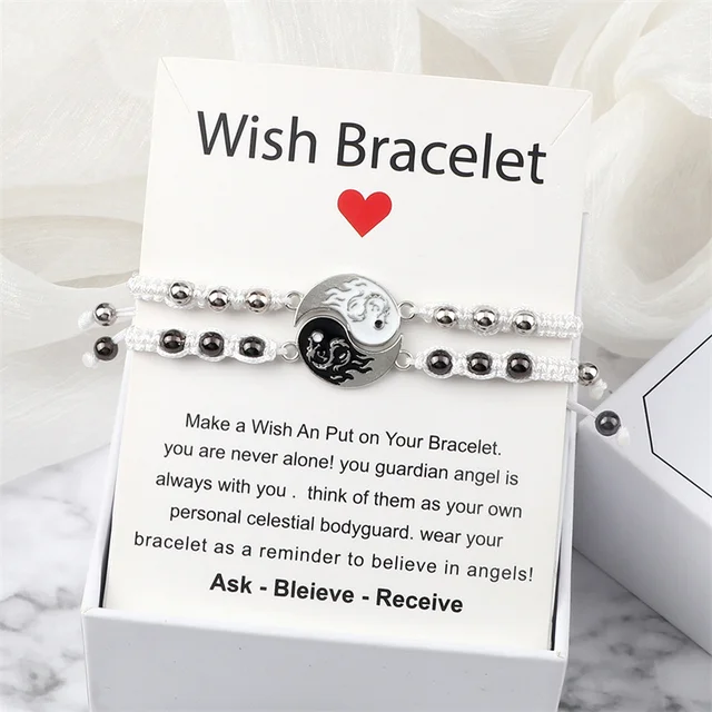 Bracelet tressé Dragon Tai Chi Gossip pour femmes et hommes, meilleurs amis, réglable, Yin Yang, bijoux de Couple à la mode, 2 pièces/ensemble