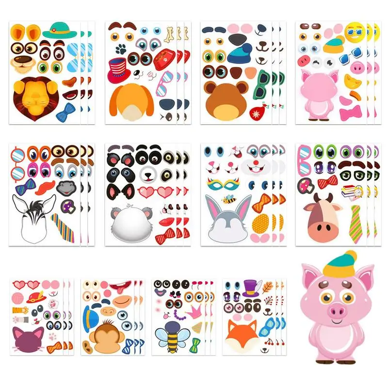 

Make A Face Sticker Sheet Party Favors Cute Stickers Anti Fade Mix And Match Reusable Portable Kids Products Animal Stickers PVC