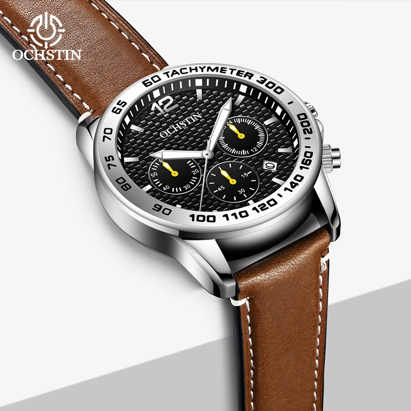 OCHSTIN Voyager Series Multi-functional Quartz Watch Leather Variable Occasion Luminous Needle Life Waterproof Quartz Watch