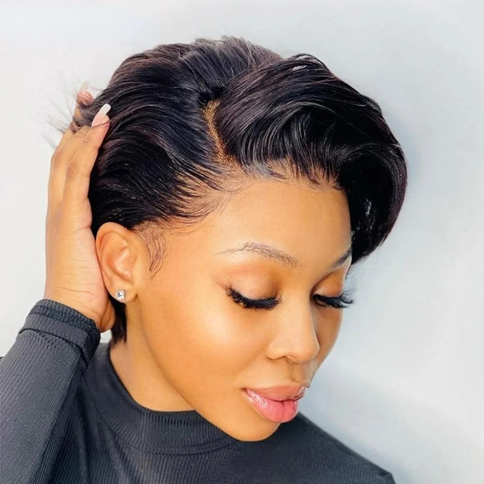 13x4x1 Lace Front Pixie Cut Bob Wig 150% Density Human Hair For African Women 6 Inch Short Pre-Plucked Wig