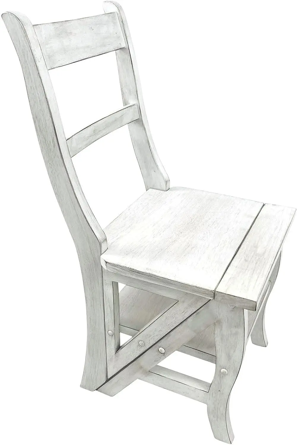 Solid Wood Library Chair and Step Ladder - Convertible 2-in-1 Chair, Foldable Ladder Seat with Storage Shelf