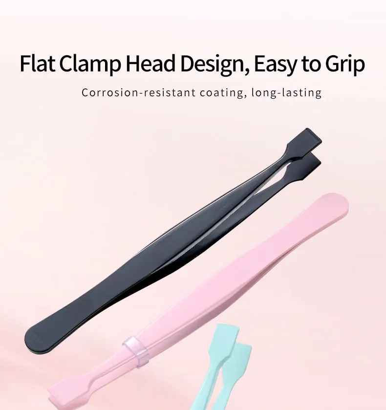Description Picture 4 of itemStainless Steel Flat Clamp Head Eyelash Extensions Tweezers False Eyelashes Extension Clip High Precision Tweezers Makeup Tools