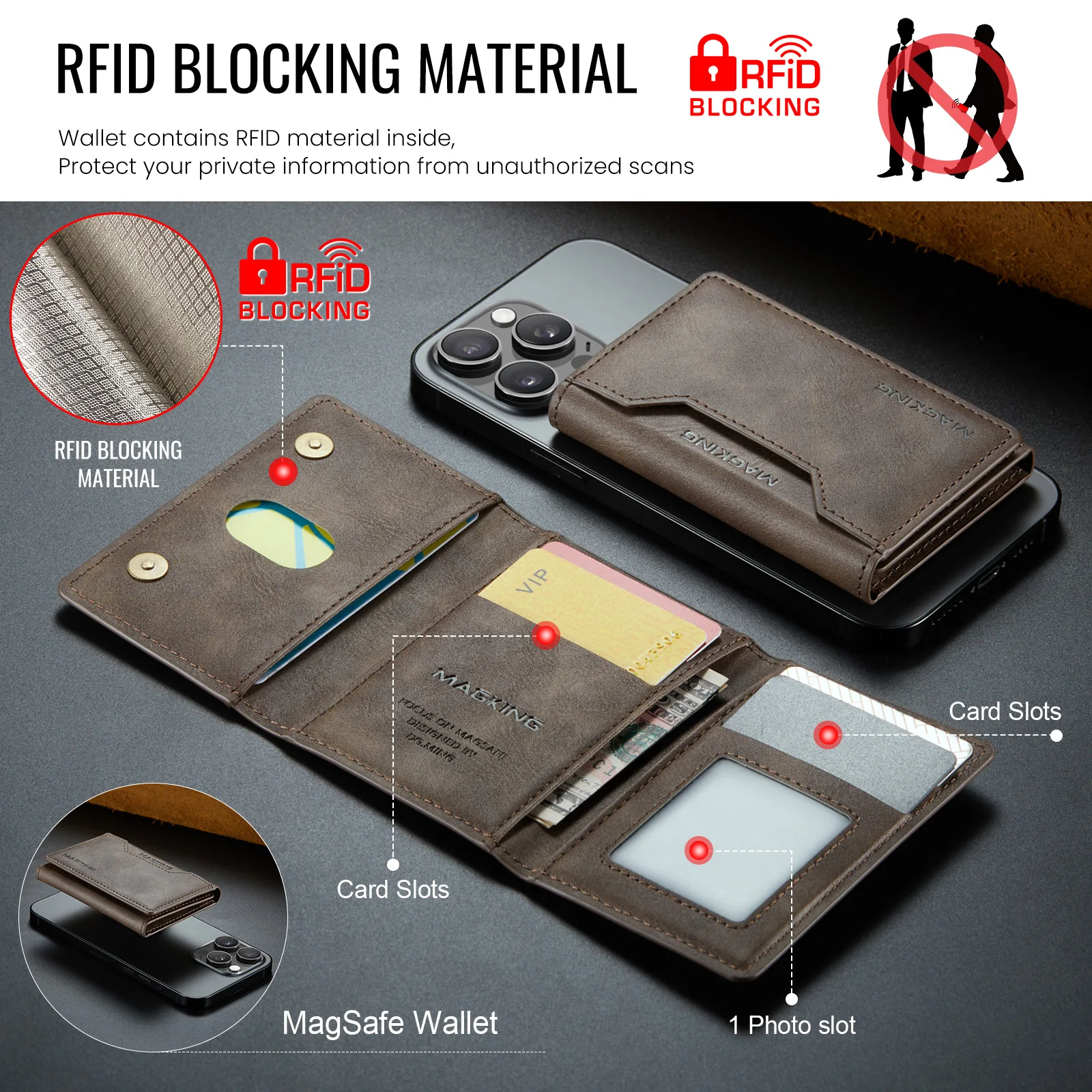 Elegant Trifold PU Leather Magnetic Card Holder Wallet
