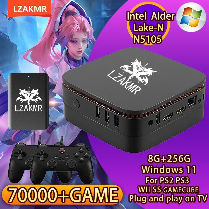 LZAKMR-Experiencia Ultimate Gaming con caja de juego N5105, 128G, Windows 11, 2TB, sistema de juegos para PS2/PS3/WII/SS/GAMECUBE, más de 70000 juegos