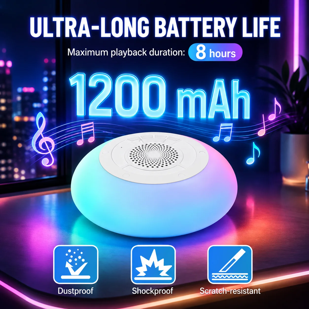 Portable Waterproof Bluetooth Pool Speaker with Colorful Lights and Built-in Mic
