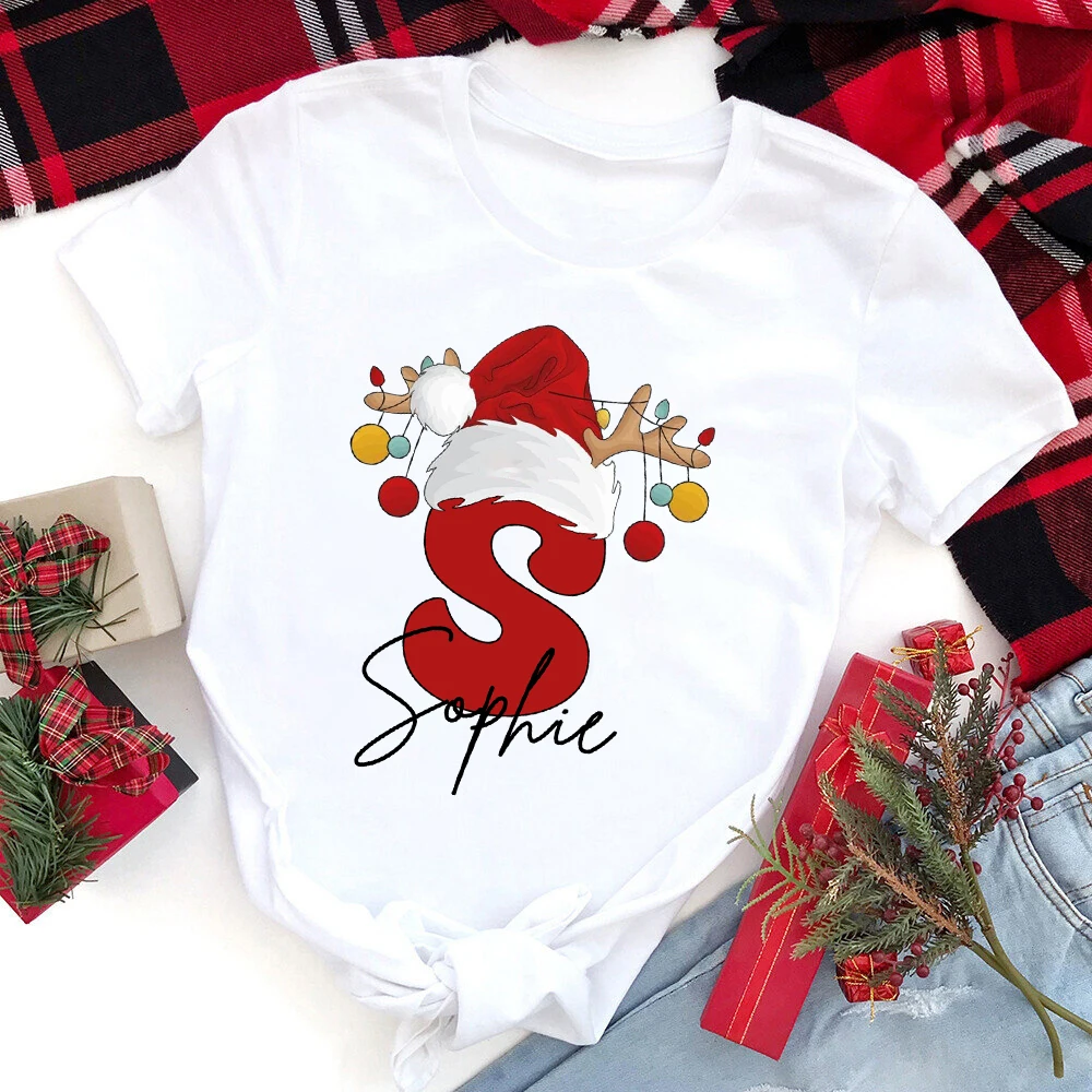 Personalized Christmas Family Matching Outfit Letter with Name T-shirt Mom Dad Daughter Son Clothes Shirts Baby Bodysuit Romper 4