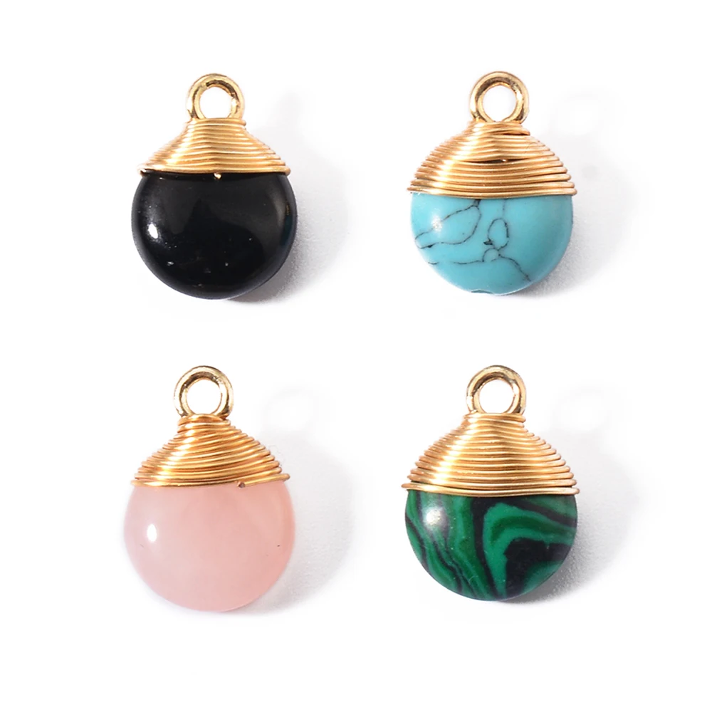 

4Pcs Round Turquoise Natural Stone Pendant Charms for Women Earring Necklace Accessories DIY Jewelry Making Supplies