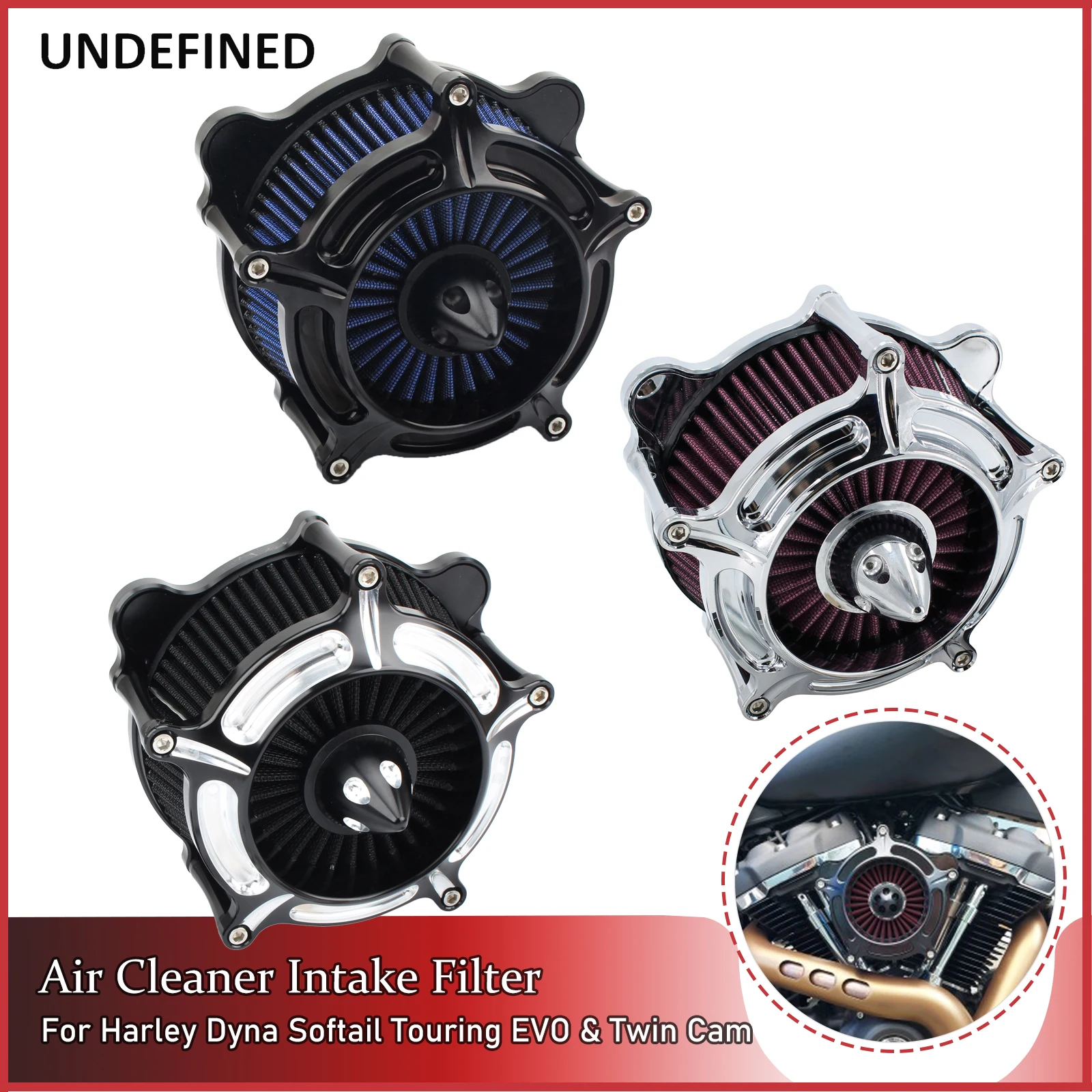 

Turbine Motorcycle Air Cleaner Intake Filter System Aluminum For Harley Touring Road King Softail Fat Boy Dyna Street Bob FXST