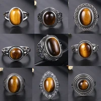 Natural Tiger Eye Rings S925 Silver Jewelry Ring for Women Gifts Vintage Fine Wedding Party Ring Wholesale