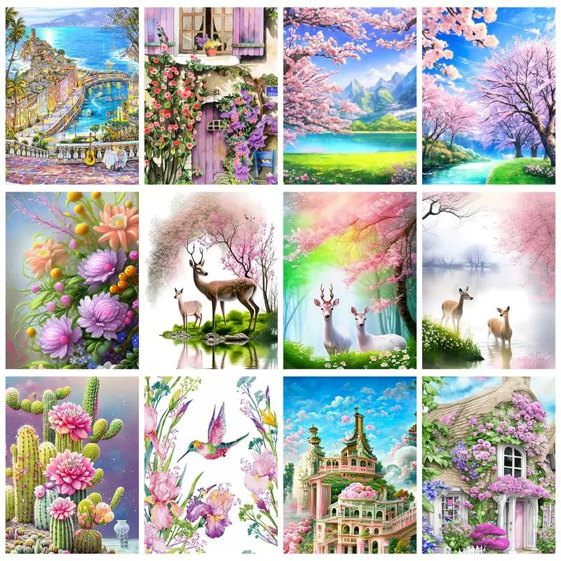 

RUOPOTY Diy Painting By Numbers Kits For Adults With Frame Garden House Landscape Picture On Numbers For Home Decors