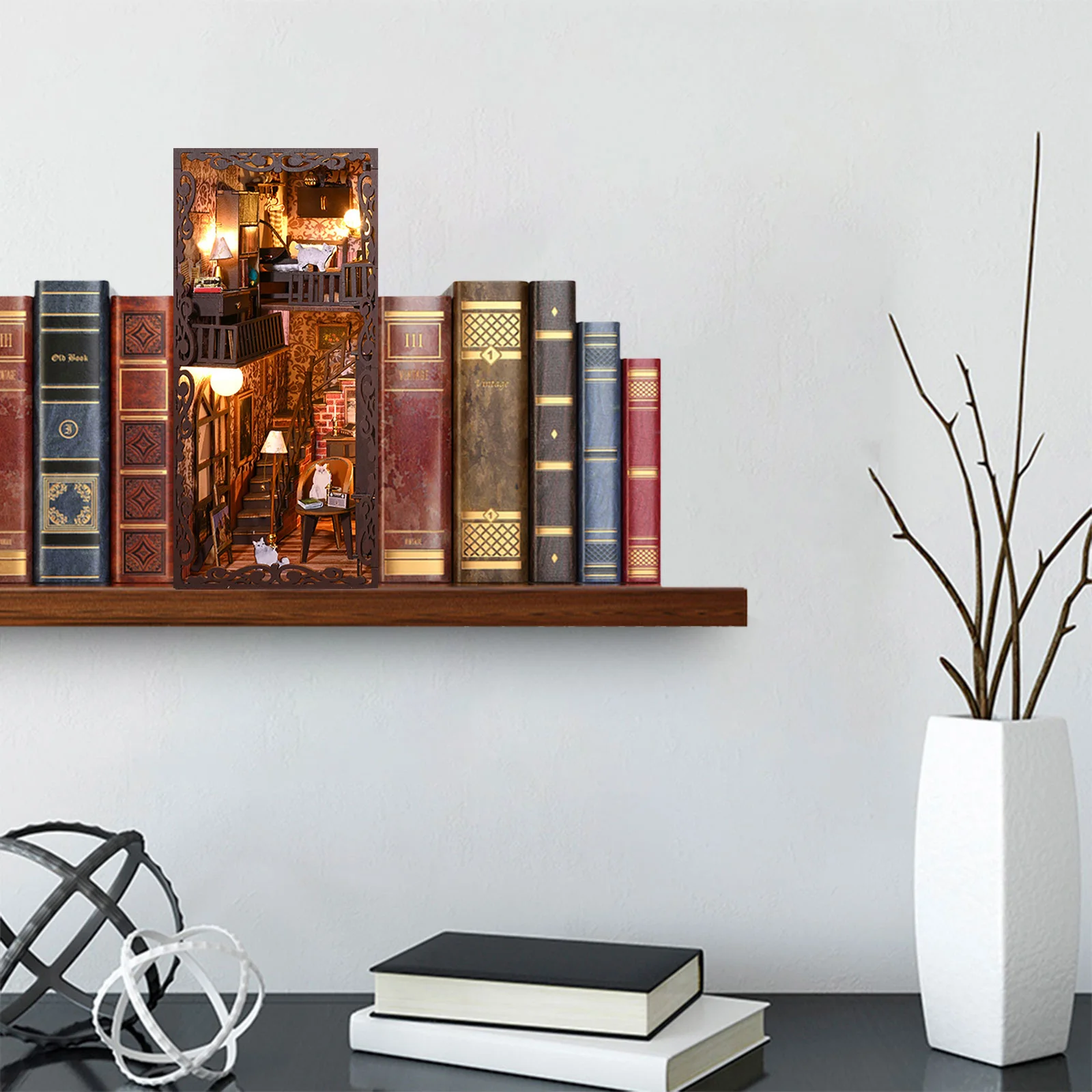 Kit Coin De Livre Lumineux 3D Bois - Puzzle Seigneur Des Anneaux à Monter Soi-même, Décoration Étagère Avec LED