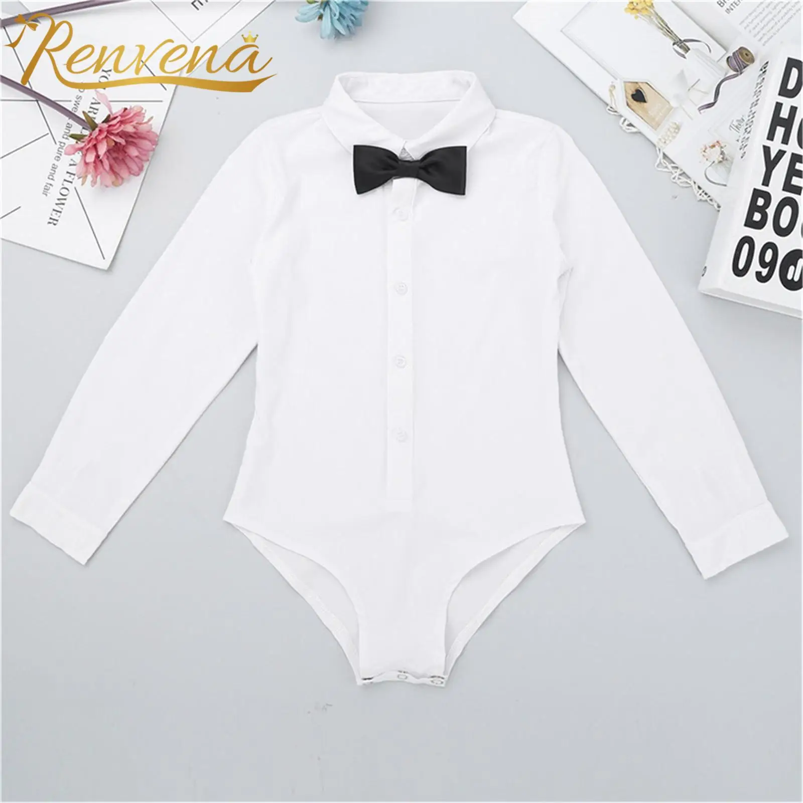 Kids Boys Shirts Rompers Long Sleeve Lapel Bowtie Shirt Gentleman Bodysuit Children's Latin Dance Leotard Performance Costumes