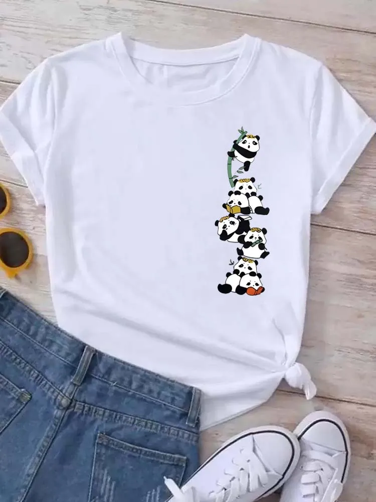 Adorable Panda Print Women's Casual Crew Neck T-Shirt