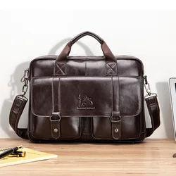 Men's Bag Multifunction Briefcase Large Handbags Vintage Leather Business Travel Laptop Bags Fashion Soft Crossbody Shoulder Bag
