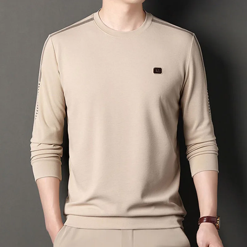 Comfortable Casual Round Neck Men's Solid Color Sweatshirts Autumn Winter Trend Loose Long Sleeve All-match Tops Male Clothes