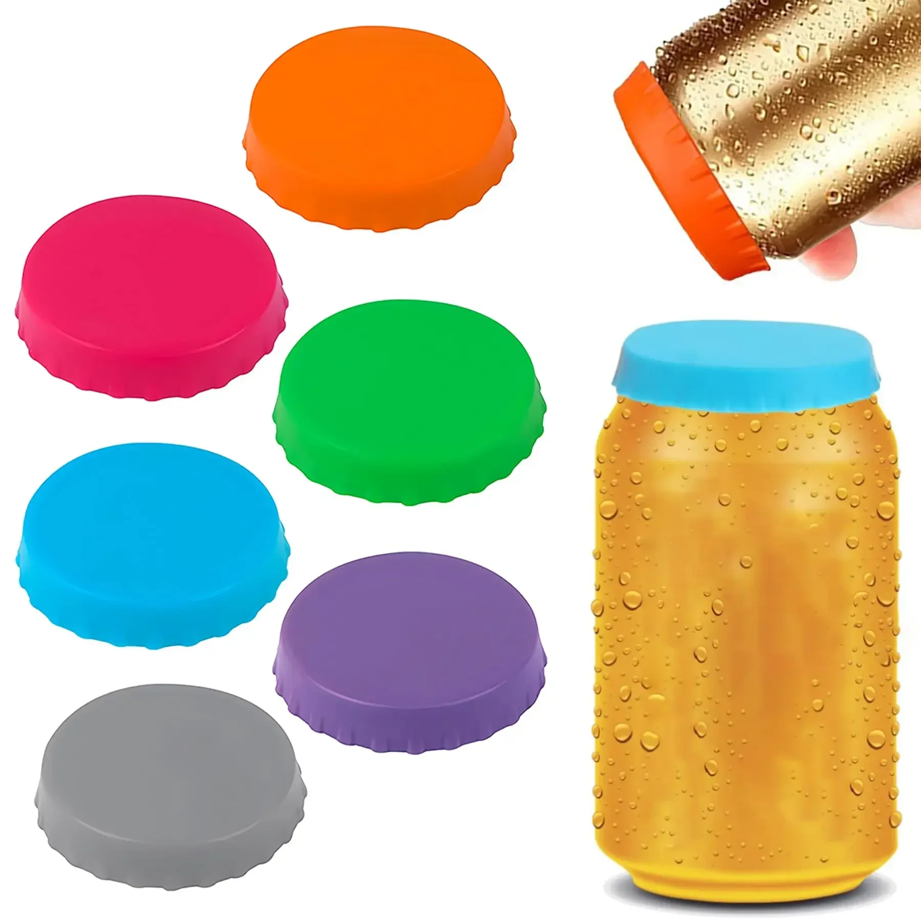 

6PCS Reusable Beverage Can Covers Beverage Can Lids Soda Lid Protectors Can Silicone Sealing Bottle Cap Leak-proof Sealing Lid