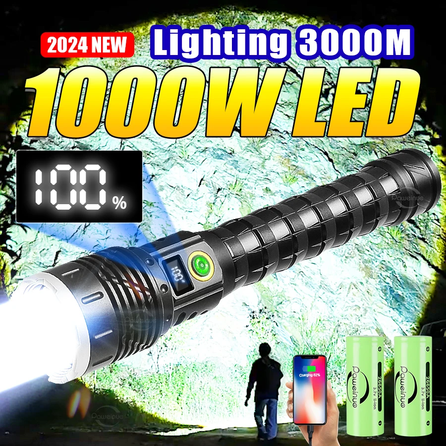 가장 강력한 고전력 Led 손전등 사용 26650 XHP360 충전식 Led 토치 줌 사냥을위한 3000M 야외 전술 랜턴