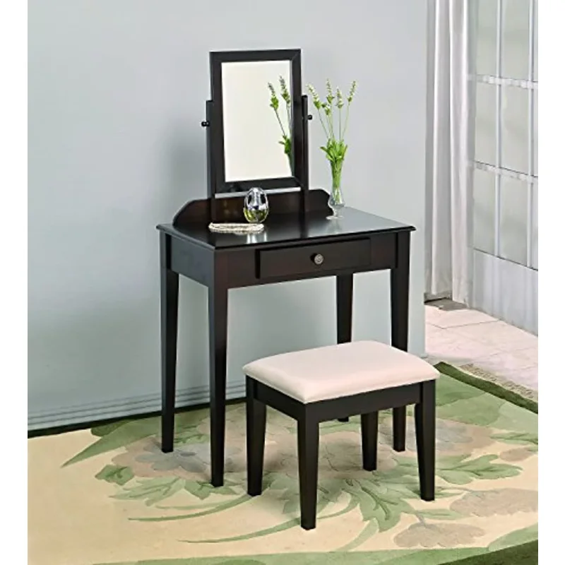 

Crown Mark Iris Vanity Table & Stool Set in Espresso finish, transitional for any room makeup table vanity desk