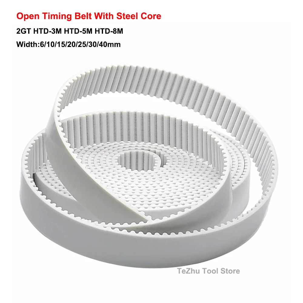 

1Meter 2GT HTD-3M 5M 8M Timing Belt Width 6/10/15/20/25/30/40mm White PU Polyurethane With Steel Core Open Synchronous Belt