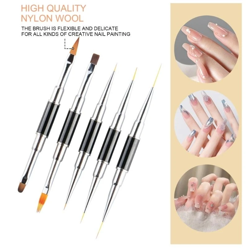 예술가와 디자이너를위한 필수 이중 기능을 갖춘 Y4NA 5Pcs 금속 공예 펜 학생 문구 미세하고 넓은 라인