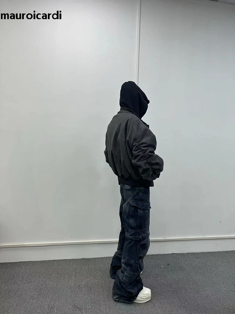 Mauroicardi Spring Oversized Vintage Black Faux Suede Leather jacket Men Zipper Fake 2 Piece Luxury Designer Clothes Hoodie 2024 6