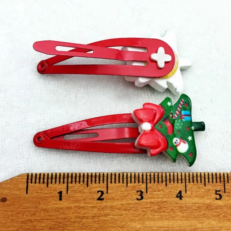 Women Girls Cartoon Christmas Style Snap Hairpins Snowman BB Hair Clips Santa Claus Metal Snap Barrettes Randomly Send