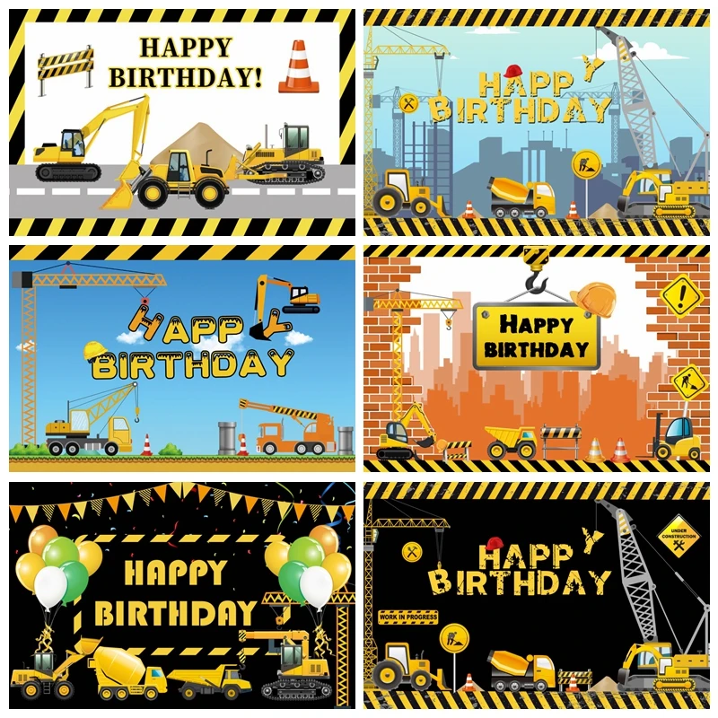 

Baby Birthday Background Construction Zone Excavator Truck Crane Traffic Photography Backdrops Photo Studio Photographic Prop
