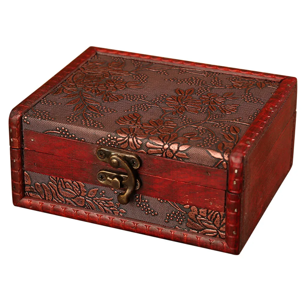 Vintage Wood Box Jewelry With Lock Pearl Necklace Bracelet Storage Case Treasure Chest Party Birthday Gift Box Home Decoration 1pc mini vintage lockwork sewing machine music box kid pedal toy home decoration