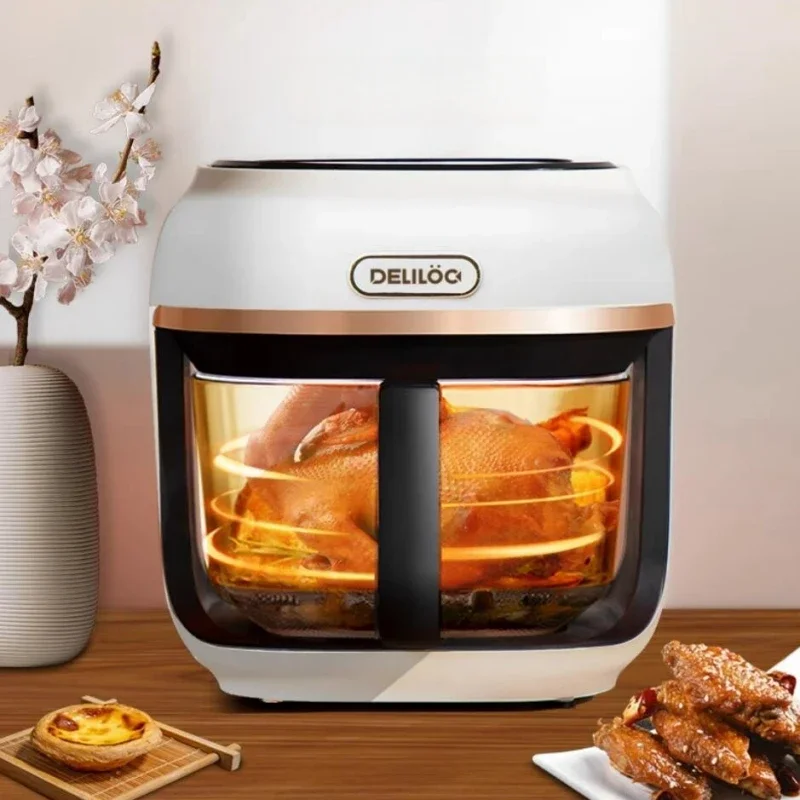 220V Visible Air Fryer Home 4.5L Glass Transparent Electric Fryer No Flip 1200W French Fry Machine Oil-free Electric Fryer 2