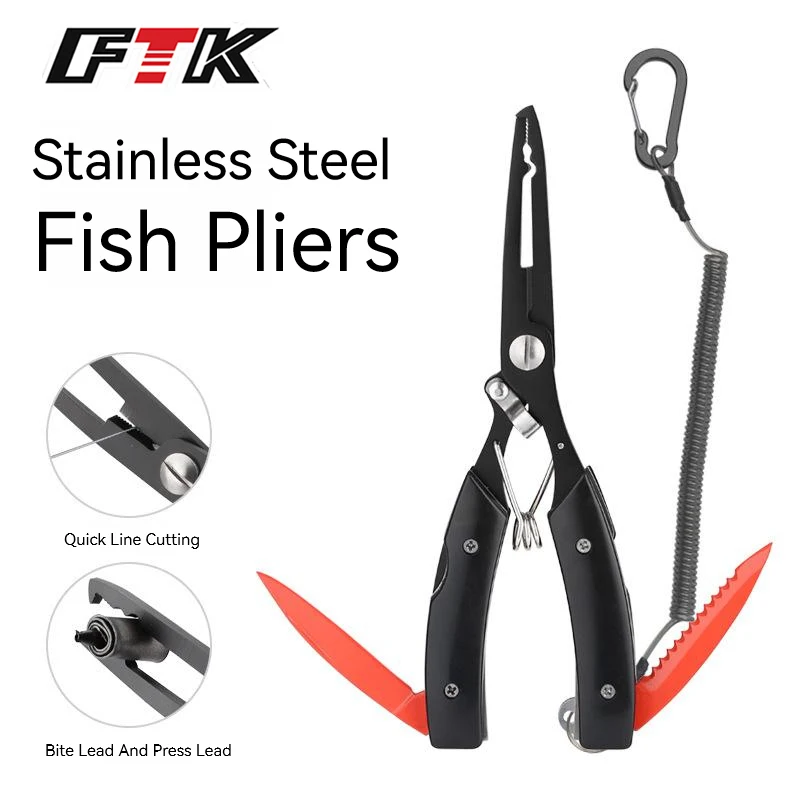 FTK Stainless Steel Multi-functional Fishing Pliers Line Cutting Scissor  Hook Pliers Fishing Grip Accessories Tools - AliExpress