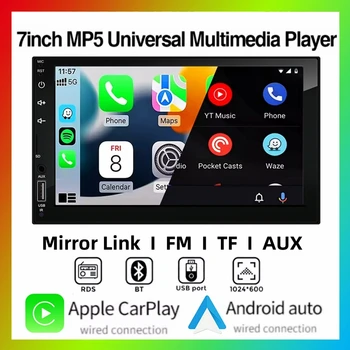 Reproductor de vídeo MP5 Multimedia para coche 2DIN de 7 pulgadas con cable CarPlay Android Auto Mirrorlink pantalla táctil FM AUX Bluetooth USB carga rápida 1