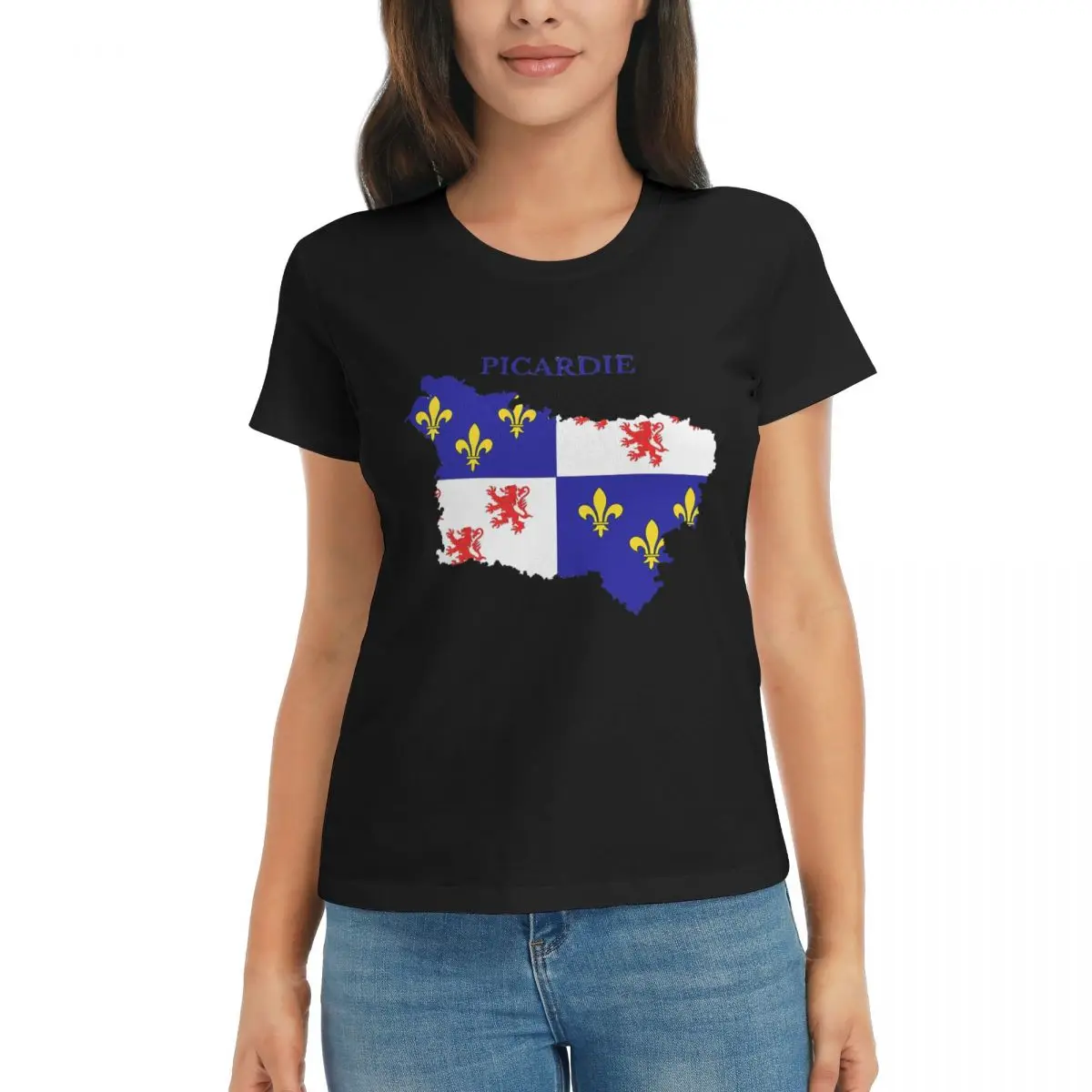 

Picardy (Picardie) Map Flag France French Regiong 282-2 Motion Black Graphic Vintage Tshirt Top quality Travel USA Size