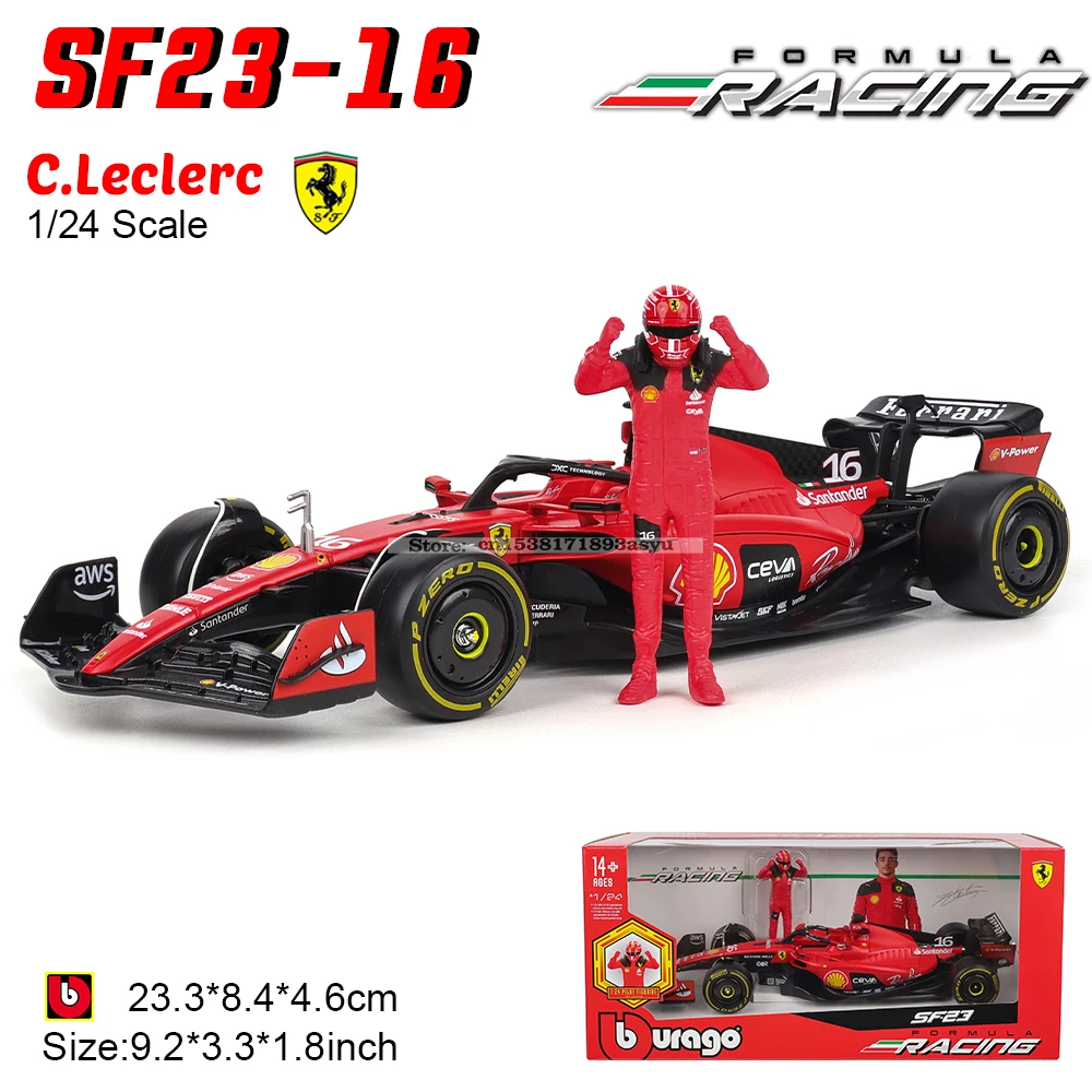 نموذج سيارة فيراري SF23 الفائزة في فورمولا 1 لعام 2023 من بوراجو بمقياس 1:24 # ليكلير 55 # نموذج سيارة ساينز سوبر توي من السبائك المعدنية، لعبة سيارات فورمولا 1 مصبوبة بالقالب
