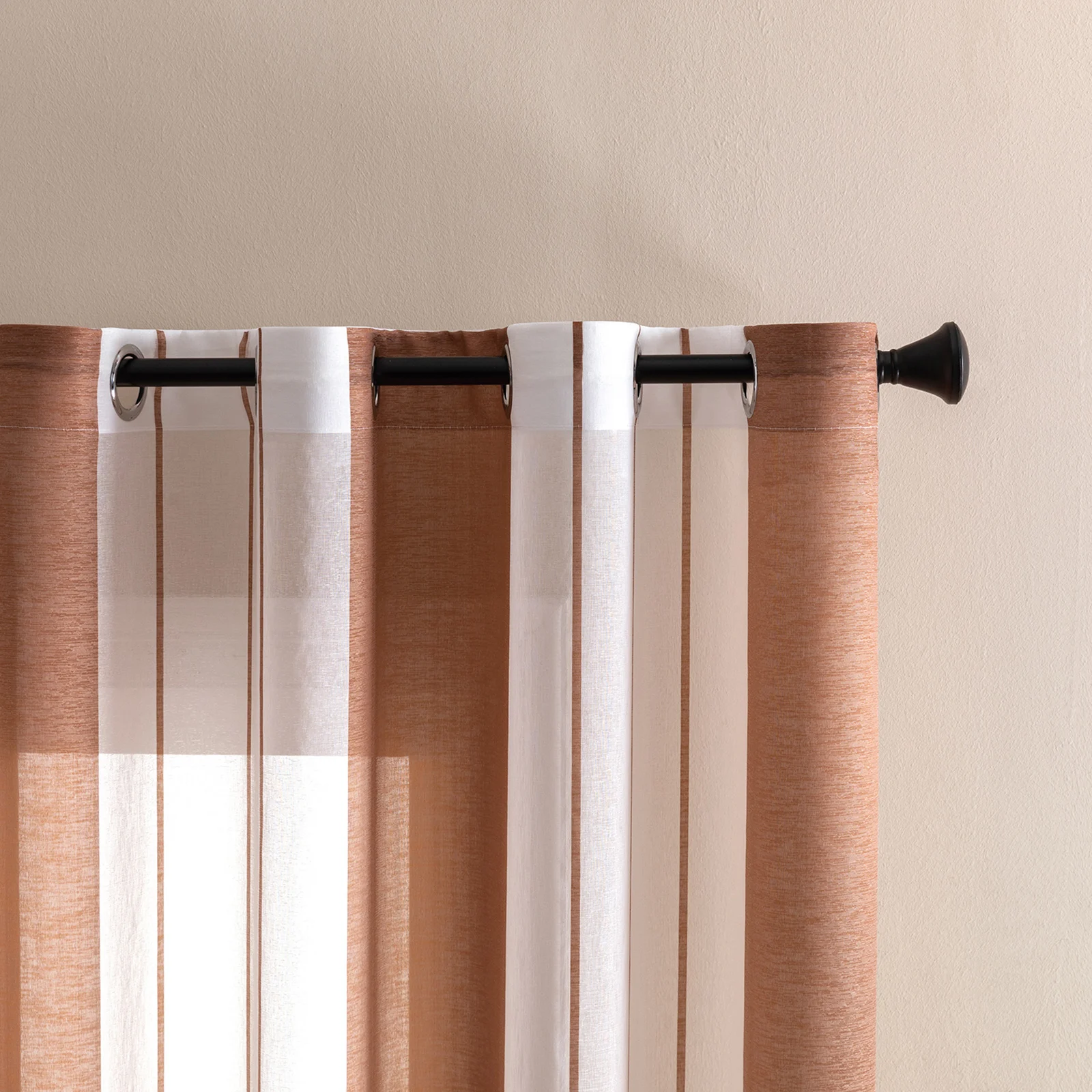 Striped Sheer Curtains | Soft Voile Fabric Semi Sheer Drapes - Eyelet Panels for Office & Home