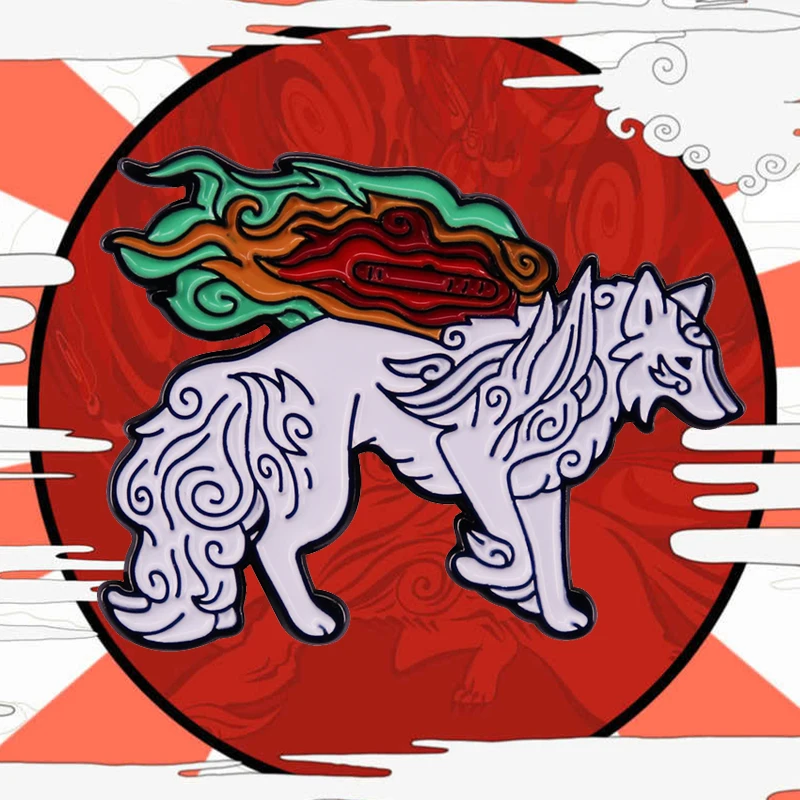 Japonês mitologia okami amaterasu spin broche pinos esmalte metal emblemas  lapela pino broches jeans moda jóias acessórios - AliExpress