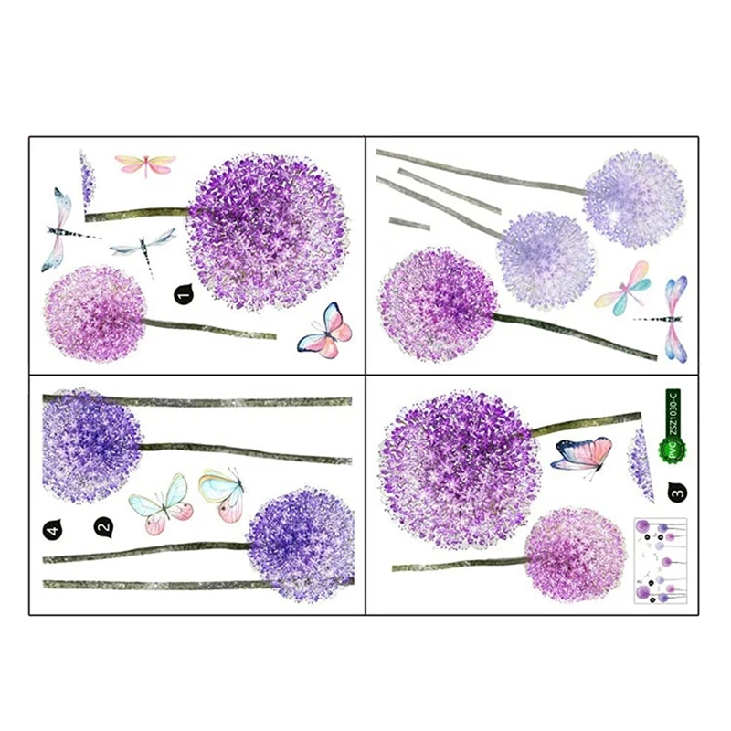 Promotion! Purple Dandelion Wall Sticker Flowers Butterflies Decoration For Children's Room Girls Living Hallway |