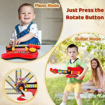 2 In 1 Electric Kids Guitar Toy Foldable Toy Guitar Piano Beginners Musical Instruments Early Education Best Gift for Boys Girls 3