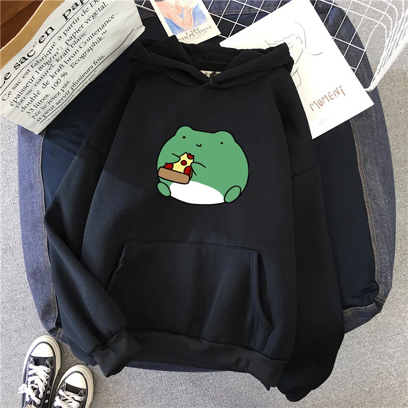 

2024 Oil Painting Frog Print Hoodie for Men's Hip Hop Loose Hoodie Cartoon Brushed Sweatshirt Harajuku Round Neck Unisex Street