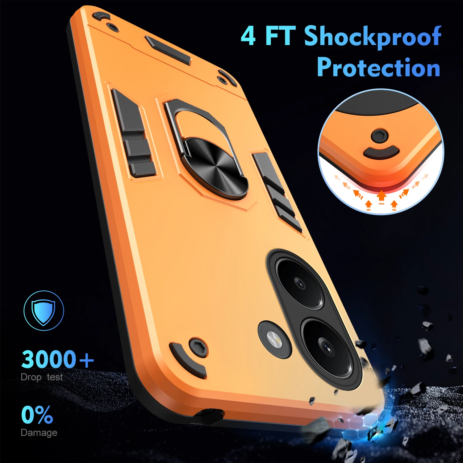 Armor Shockproof Phone Case with Ring Stand Holder and Protective Cover