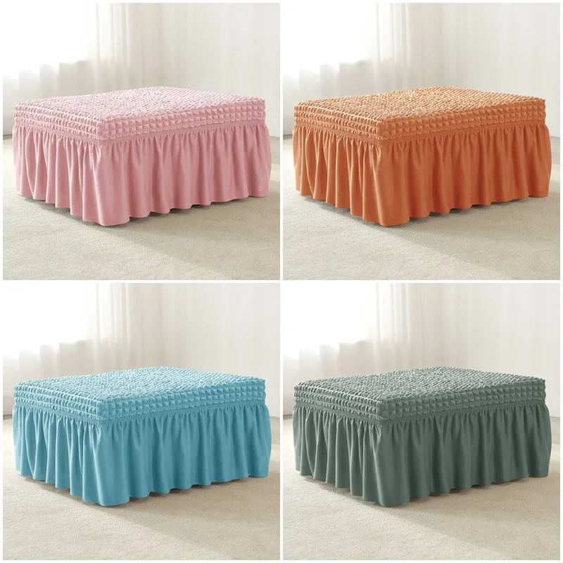 Square Footrest Skirt Cover for Living RoomStretch Spandex Ottoman Cover Pink Bubble Lattice Footstool Case Furniture Protector