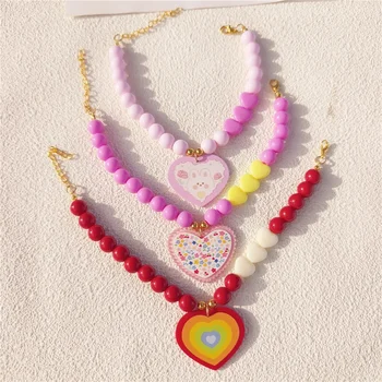 Cute Pearl Necklace Print Heart Pendant Cat Collar Adjustable Kitten Collars Wedding Chihuahua Pet Accessories